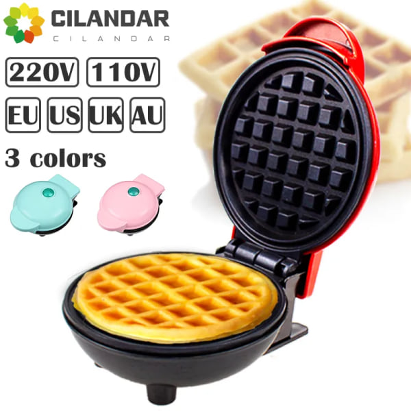 110V&220V elektrisk minivåfflormaskin Köksmatlagningsapparat för barn Frukost Dessertgryta Liten stekt ägg Black circular shape