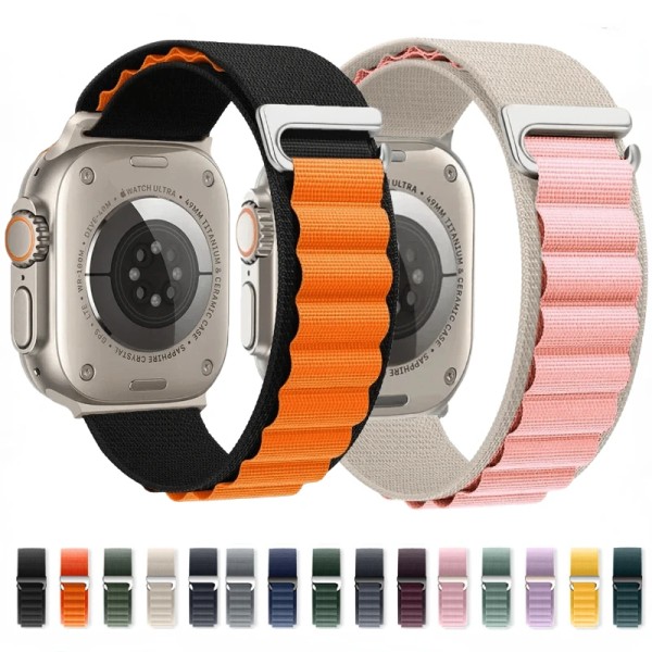 Nylon För Apple Watch Ultra/2 49mm Series 9 8 7 45mm 41mm Sport klockarmband som andas För iwatch 6 5 4 3 SE 44mm 40mm 42mm 39 Starlight pink 42mm 44mm 45mm 49mmm