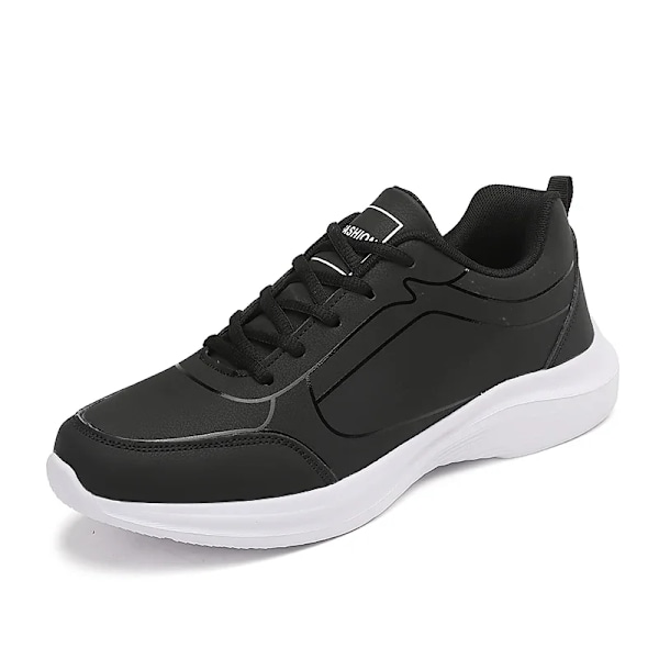 Nye lette sneakers til mænd Vinter løbesko til mænd Skridsikre åndbare herresko Varm snørebånd blød skal sko Black White 41