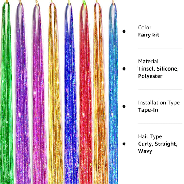 1 Pc Sparkle Glansiga Hår Tinsel Hår Extensions Dazzles Kvinnor Hippie För Flätning Huvudkläder Hår Flätning Verktyg Långa 100Cm 10 22inches  55cm