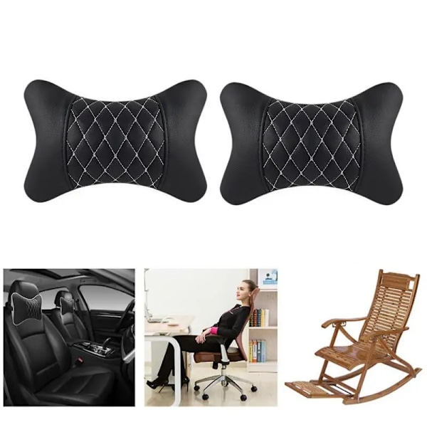 Bil Hals Kudde 2St Auto Headrest Andningsbart Bil Sittplats Kuddar Bilstolen Halsskydd Auto Drive Hals Stöd Lädern Vagn black pair