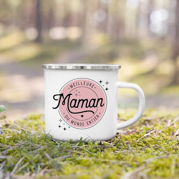 Bästa Pappa & Mamma I Världen Fransk Tryckt Mugg Utomhus Dryck Mjölk Kaffe Koppen Camping Emaljmuggar Festlig Födelsedagspresent Till Pappa Mamma UXH210042-A015WH-8 360ml