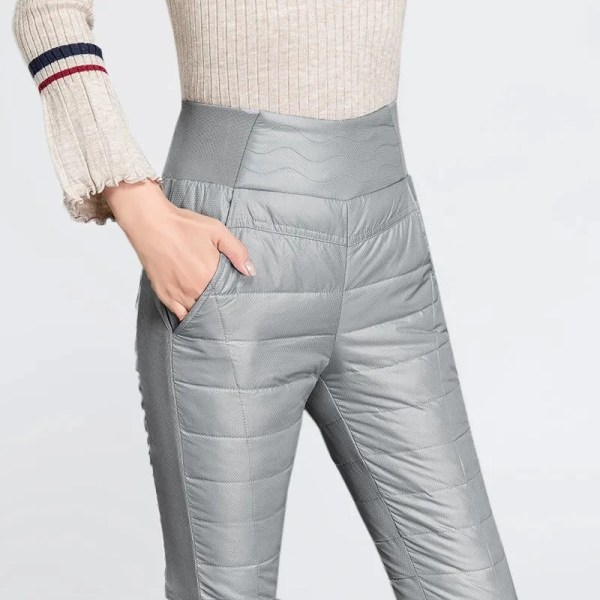 Varma Träningsbyxor i bomull med hög midja Casual Slim Side Stretch Vinterbyxor Dam Snow Wear Classic Patchwork Thicken Skinny Pants Grey M 37-45kg