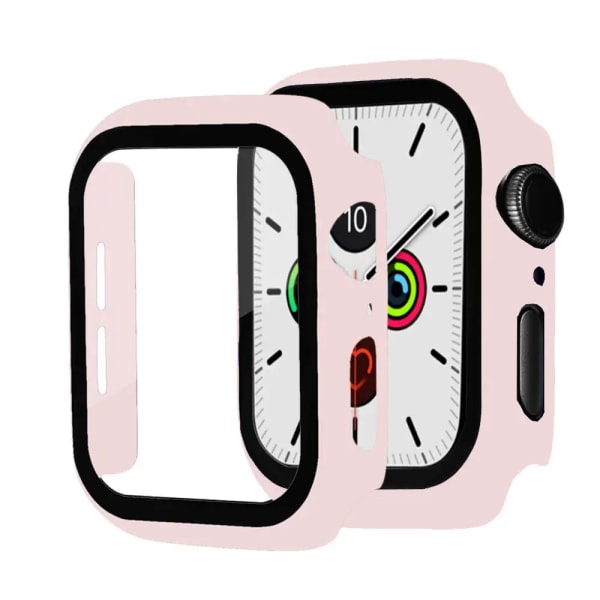 Glas+ cover För Apple Watch Case 44mm 40mm 42mm 38mm stötfångare Skärmskydd för Apple Watch Tillbehör 9 8 7 6 5 4 3 41mm 45mm Pink sand 15 Series 321 38MM
