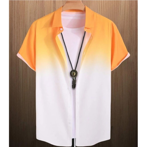 2023 Gränsöverskridande hawaiiansk kortärmad skjorta för män Gradient Color Fick Enkelknäppt Beach Casual Shirt Yellow M