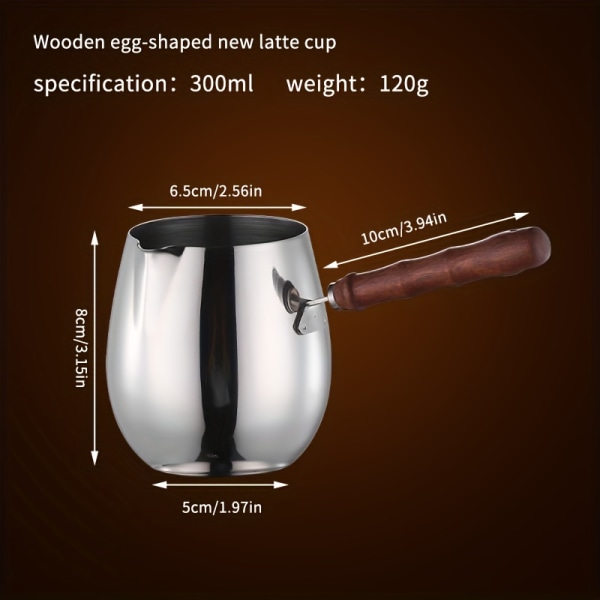 Kaffepress, rostfritt stål Långt handtag Äggformad kaffekanna av trä Ny äggformad lattekopp med uppvärmd form kaffebryggningsform, mätkopp