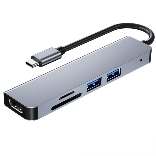 5-i-1 nätverksdockningsstation typ-C-hub med 4K HDMI SD/TF-kortläsare USB 3.0 och 2.0 kompatibel med IPhone/iPad/Desktop/Bärbar dator (silverfärgad) Silvery