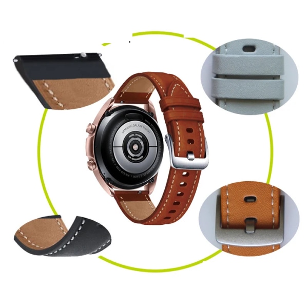 22mm 20mm Läderarmband För Samsung Galaxy Watch 3 41 45mm 46mm 42mm Armband För Amazfit GTR GTS 4 3 2 Klockarmband för Huawei GT black bk 22mm