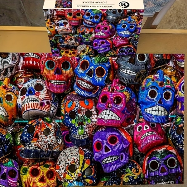 1000 bitar pussel: Halloween Colorful Skulls - En rolig utmaning!