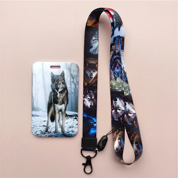 Ulve Dyre Lanyard ID-kortholder Kontormedarbejder Badge Holder Cover Kreditkort Etui Kortbeskytter Julegave Blue