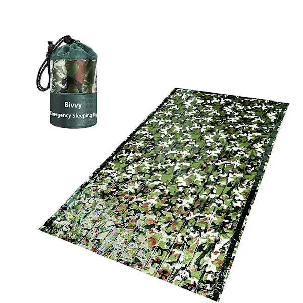 PE Nødsituation Sovepose Camouflage Vandtæt Bærbar Overlevelses 120x200cm Sovepose til Udendørs Camping Vandring Eventyr Camouflage