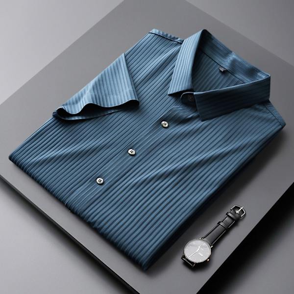 Raidollinen paita miehille, lyhythihainen kesä Ice Silk 2024 Uusi joustava Business-paita miehille, saumaton kesäpaita keväälle ja kesälle Grey L