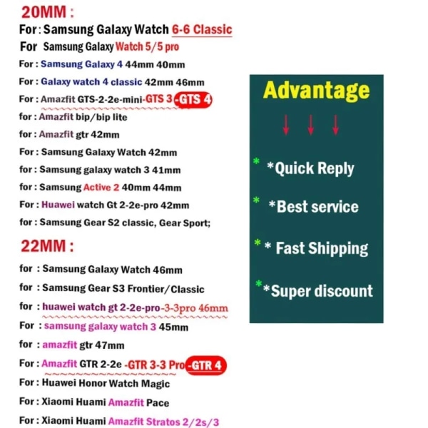 22 mm 20 mm watch för Samsung Galaxy watch 6 5 pro 4 classic Active Sport Silikonarmband huawei watch gt 3-2-2e-pro band 3 girl powder 20mm watch band