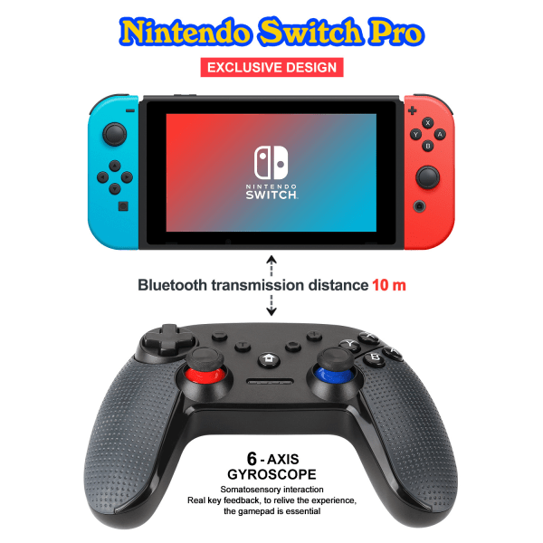 INF Trådlös handkontroll för Nintendo Switch Svart
