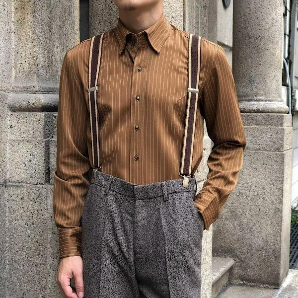 Retro Kaffe Farve Stribet Skjorte Mænd Langærmet Business Casual Top Spids Krave Britisk Trendy Slim-Fit Skjorte Vår Og Efterår. Apricot XXL