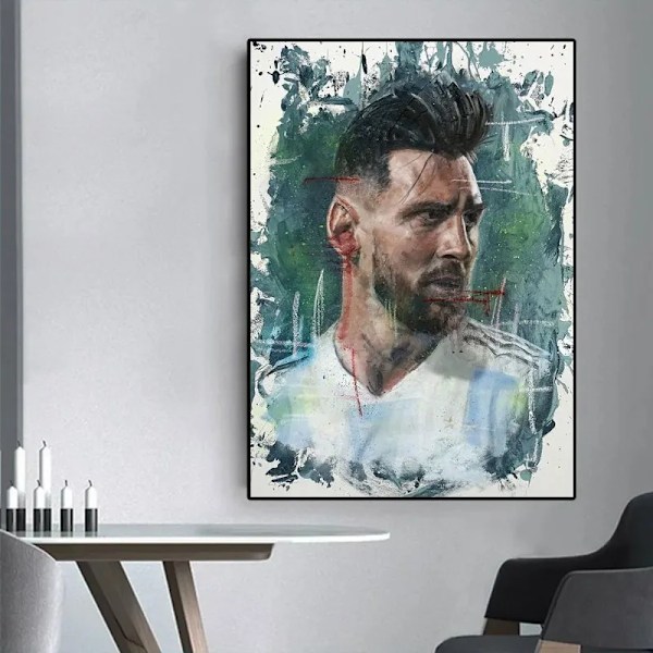 Fodboldstjerne M-Messi Poster Væg Kunst Dekoration Lærred Maleri Uden Rammerum Hjem Indretning Fodboldklub Fans Samling Gave 12 20X30 no frame