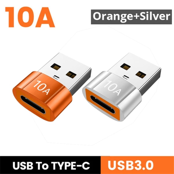 Adaptateur de données USB 3.0 Type C, convertisseur mâle vers femelle, connector OTG rapide, Macbook, Xiaomi, Samsung S20, 10A, OTG Orange and Silver