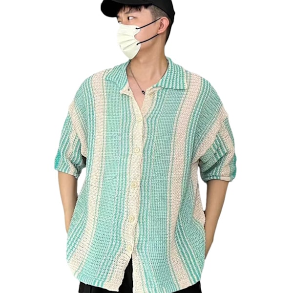 2024 Sommaren Kortärmade Skjorta Mäns Koreanska Version Av Trend Loose Casual Handsig Port Style Ins Mode Strid Tröja Blue XXL