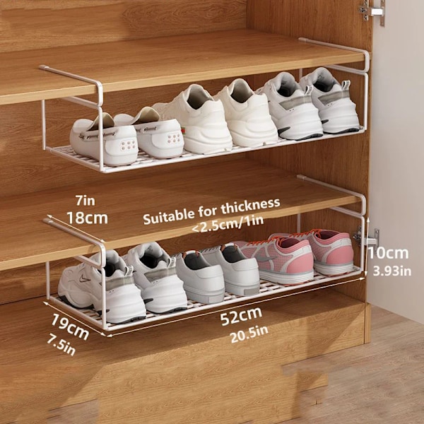 2pcs Creative Layered Shoe Rack Home Dorm Office Shoe Cabinet Partition Artifact Space Saving Shoe Storage Shelf White-L-2pcs