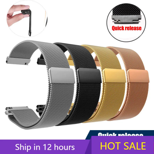 Magnetisk spänne milanese Armband i rostfritt stål för Samsung Watch4 Huawei GTR2 16mm 18mm 20mm 22mm Casual Fashion Watch Accessori Vintage 18mm