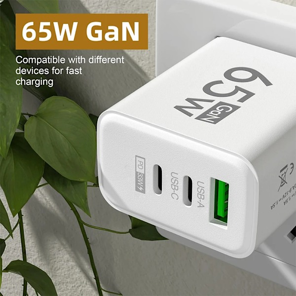 Gan Snabb Laddning 65W Usb Typ C Laddare Eu Kr Pd 3.0 Snabbladdning Vägg För Telefonadapter För 15 Xiaomi Huawe I Samsung KR White