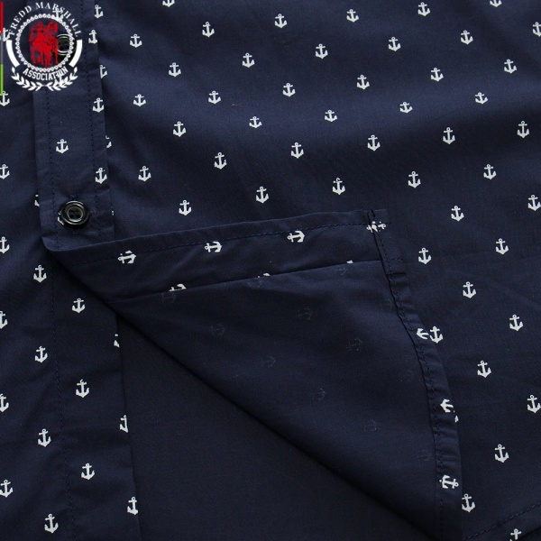 2020 Sommar Nytt printed herrskjorta 100 % bomull Kortärmad Slim Fit Casual Business Shirts Social 55907 55907 Navy Blue M