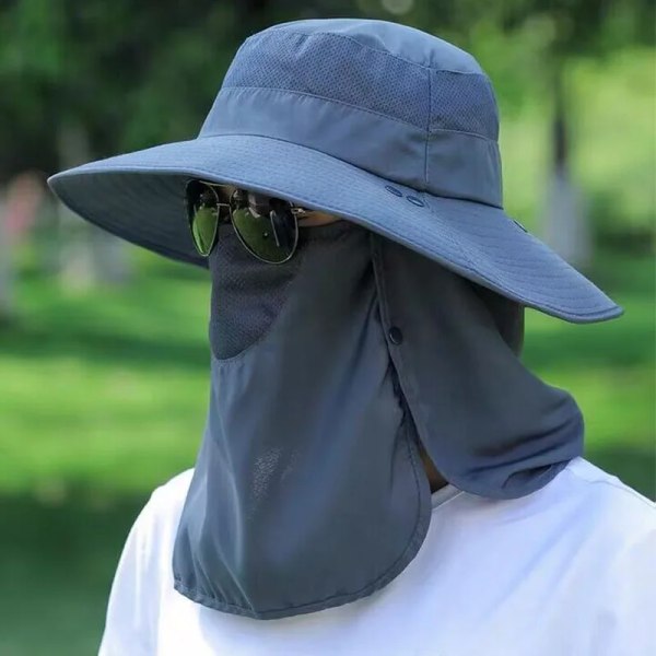 Fiskehatt för män Solskydd utomhus hatt med bred brätte med avtagbart mesh i ansiktet cover Vindtätt band army green