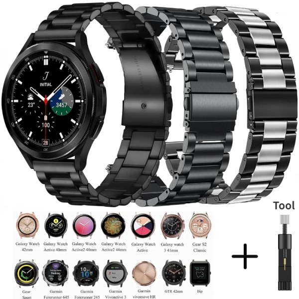 Metallarmband för Samsung Galaxy watch 3 4 5 Amazfit GTR Watch av hög kvalitet i rostfritt stål för Huawei Watch GT 2/3 Pro Black silver Samsung Galaxy 46mm