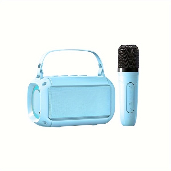 Kinglucky T33 karaokemaskin, mini bärbar trådlös karaoke-högtalare, med 2 trådlösa mikrofoner och färgade lampor Blue 1mic