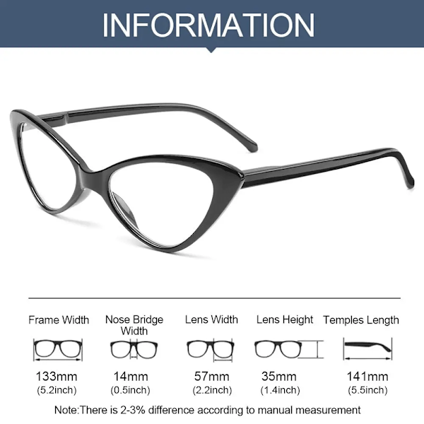 Mode Katteøjne Læsebriller Ultralette Små Stel Klar Linse Presbyopi Briller Til Kvinder Mænd Med +1.0 Til +4.00 C-Black +400