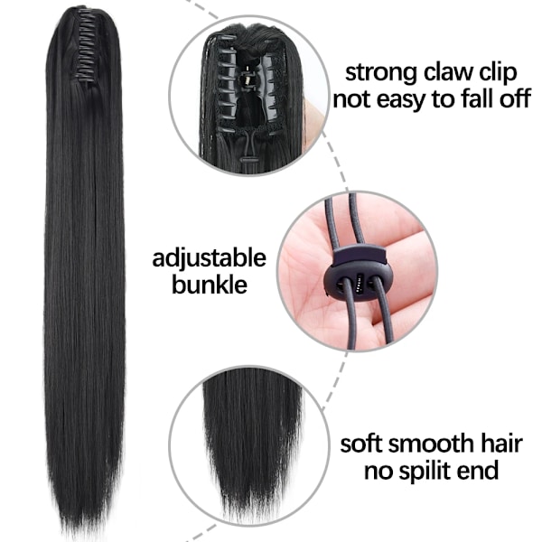 Syntetisk Lång Raka Claw Clip På Ponytail Hår Förlängningar 24Inch Värme Resistent Pony Sväng Hårstycke För Kvinnor Dagligt Parten C-4 24inches-60cm