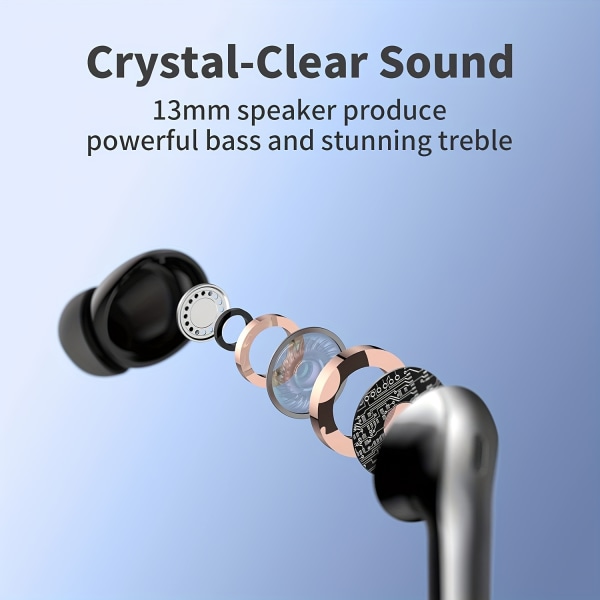 Trådlösa hörsnäckor 60H Playback LED Power Display med trådlöst case in-ear hörsnäckor med mikrofon Gray