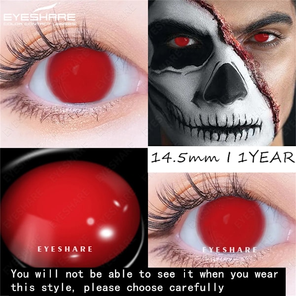 Eyeshare Halloween Färgad Kontaktlinser Crazy Red Kontaktlinser Anime Black Eye Lenses 1Pair(2Stk) Cosplay Skönhet Smink Lins BLIND-RED 0