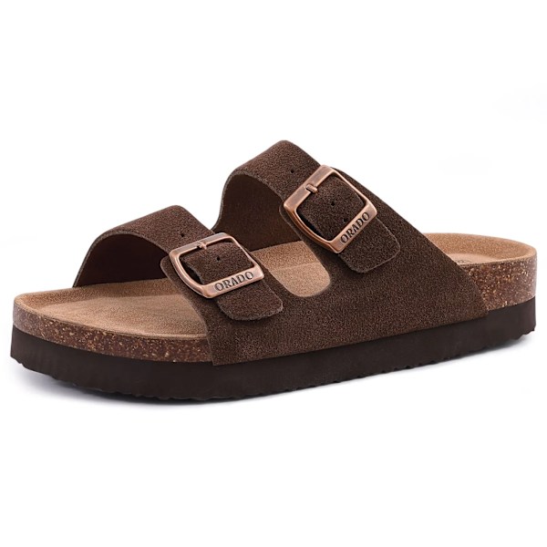 Smile Pop Ko Suede Mænd Clogs Tompa Kvinder Suede Clogs Mænd Læder Muldyr Kork Fodseng Sandaler Med Arch Su Apport Strand Slides Cow Suede-Brown4 38(fit 23cm)