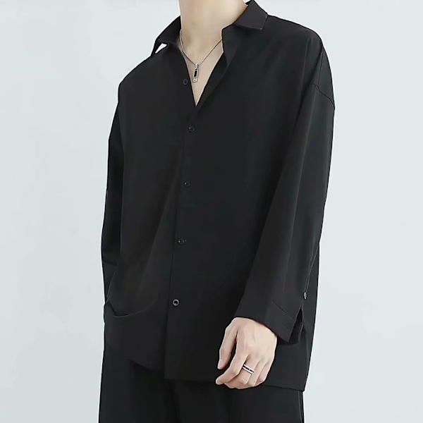Ny Höstskjorta Mäns Lång Ärm Fall Korean Trend Pu Handika Mäns Rock Casual Män Kläder Höst Kläder Skjorta Pink XL