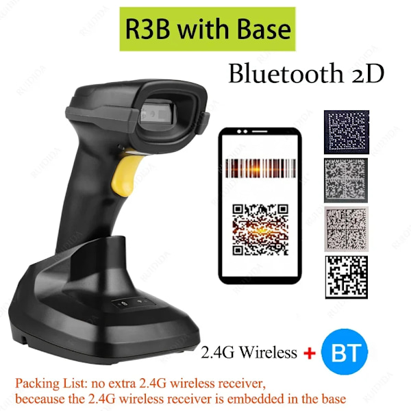 Scanner 2d trådløs med opladningsbase qr Scanner Bluetooth stregkodescanner stregkodescanner håndholdt trådløs stregkode PDF DM kode Bluetooth