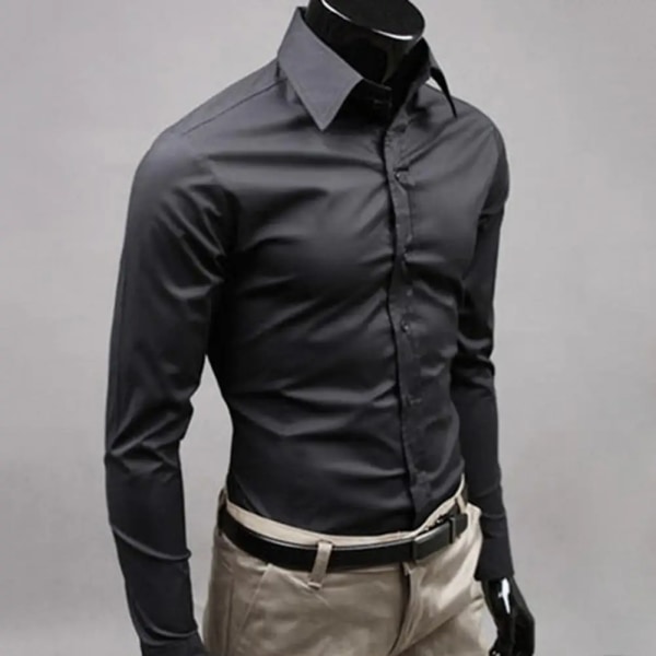 Elegant affärsskjorta Knäppningsstängd bomull för män Slim Fit Businessskjorta i bomull Luktfri snapsskjorta för vardagslivet black M
