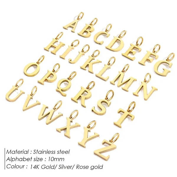 Brev Alfabet Initial 10Mm Charm Hängande Smycken Guld Pläterade Rostfritt Stål Enkel Pvd Pläterade Diy Halsbanda E Armband Smycken G