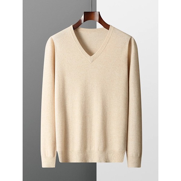 Mvlyflrt Ny Merino Uld Sweater Mænd V-Hals Pullover Top 2023 Efterår Vinter Strikkede Casual Løs 100% Ren Uld Jakke Bean green L