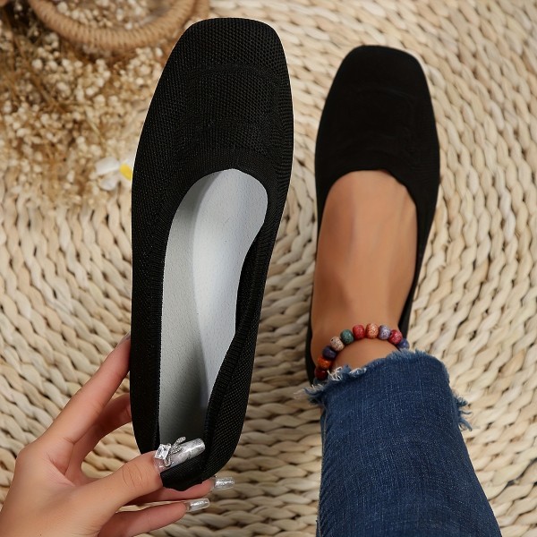 Platta skor med fyrkantig tå för kvinnor, enfärgad mjuk sula Slip-on-skor, Casual andningsbara balettskor Multicolor CN39(EU38.5-39)