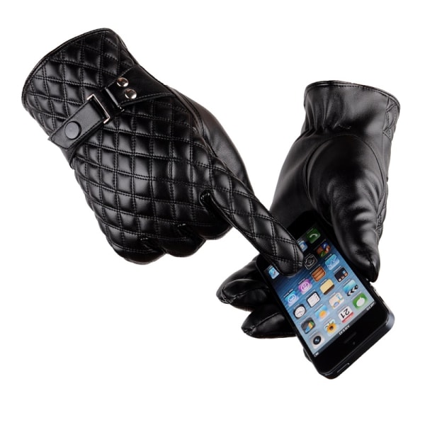 1 par vintervattentäta läderhandskar för män, vindtäta handskar med pekskärm BLACK One Size
