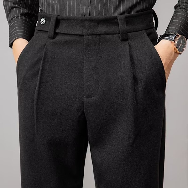 Draping Effekt Ankellånga Byxor Mäns Höst Och Vinter Tjock Lös Raka Byxor Koreanska Mode Woolen Casual Casuale Byxor För Herrbyxor Khaki 29