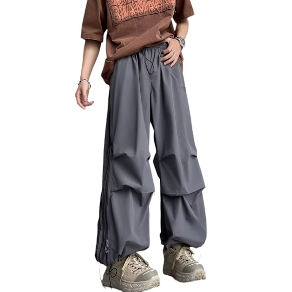 Retro Sidor Striped Slacks 2024 Nya Byxor Mäns Höft Ruffian Loose Drape Raka Ben Sweatbyxor Sommare Grey XXL