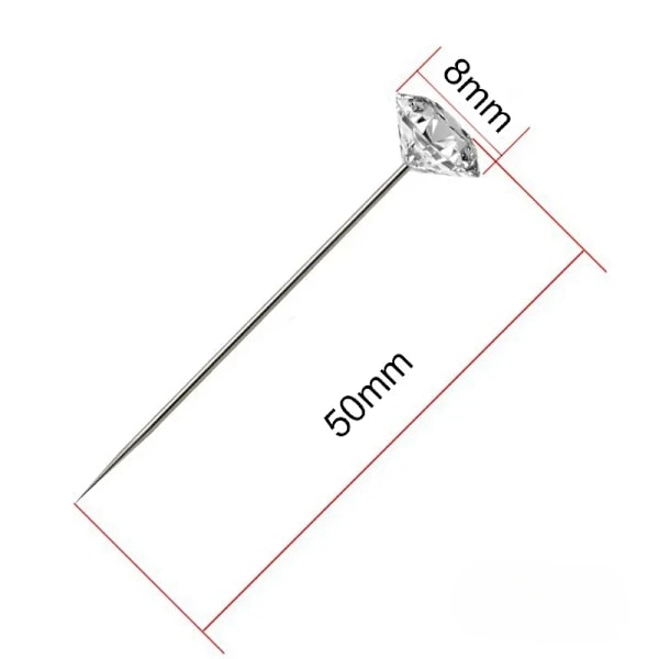 1Box 50/100Pcs Legering Stift Transparent Diamant Stift Diy Bröllop Bukett Stift Stifts Synnålar Plastbox Set Tillbehör För Värmebehandling 50x8mm-100pcs