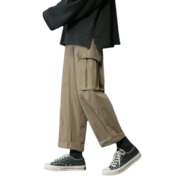 Pluskoko Leikatut Housut Miesten Trendikkäät Huput Kesä Korkea Vyötärö Suora Löysä Trendikkäät Merkit Miesten Casuale Housut Miehet Käyttävät Kevään Ja Syksyn. Khaki L