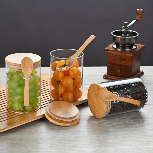 6 st lufttäta glasburkar med bambulock och bambuskedar, dekorativa och hållbara glasburkar med hög borosilikat, för kaffebönor 6-piece Set
