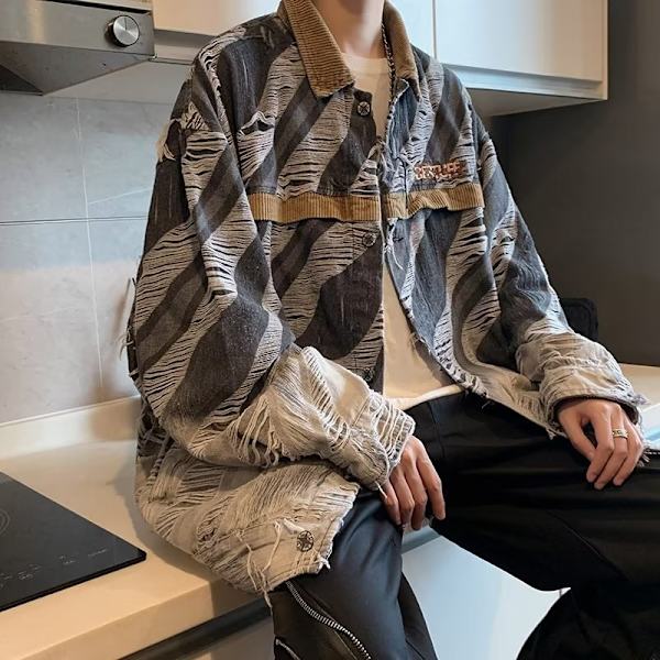 Design Sense Niche Tvättad-Out Vintage Skadad Denim Coat Mäns Vår Och Höst Upprörda Stilig Jacka Mäns Höst Män Och Vintern Figure Color L