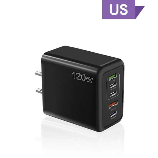 Superladdning Usb Typ C Kabel Qc3.0 120W Pd Super Snabb Laddare För Samsung Xiaomi Huawei Universal 5 Port Snabbladdare US black