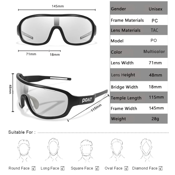 Polariserade fotokromatiska glasögon Sport Utomhus Vägcykling Fiske Solglasögon Cykelglasögon för män för män och kvinnor PP6