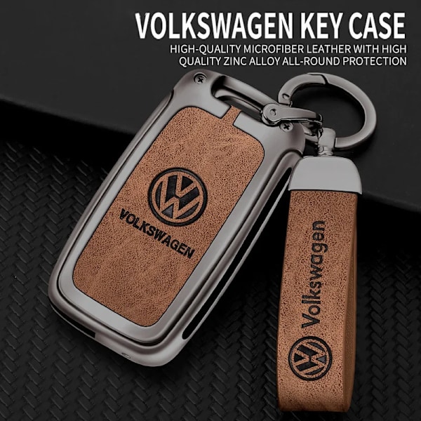 Læder Bil Fjernbetjening Nøgle Etui Beskytter Cover Til Volkswagen VW Polo Tiguan Golf Jetta Beetle Eos Scirocco Up Transporter Sharan A-gun brown chain